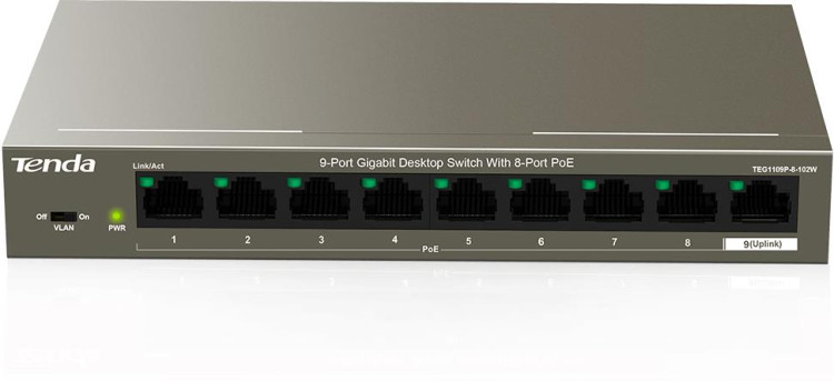 Коммутатор TENDA TEG1109P-8-102W